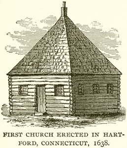 Första kyrkan uppförd i Hart-Ford, Connecticut, 1638 av English School