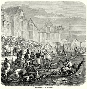 Fiskmarknaden i Bergen (gravyr) av English School