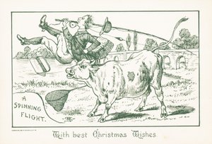 Fischer wird von Stier geworfen, Weihnachtskarte von English School