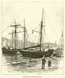 Fiskebåtar utanför Tarbet, Loch Fyne (gravyr) av English School