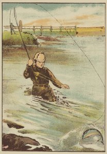 Fiske efter öring (färgad gravyr) av English School