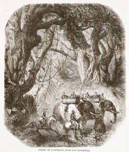 Flight of Europeans from the Mytery, illustration från Cassells Illustrated History of England av English School