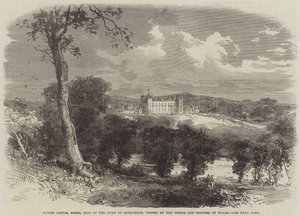 Floors Castle, Kelso, säte för hertigen av Roxburghe, besökt av prinsen och prinsessan av Wales (gravyr) av English School