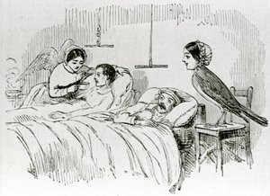 Florence Nightingale och en av hennes tjänande änglar på Krim av English School