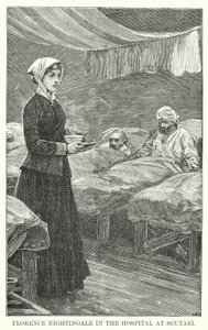 Florence Nightingale på sjukhuset i Scutari (gravyr) av English School