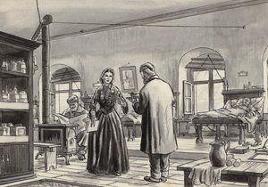 Florence Nightingale arbetar på sjukhuset i Scutari (gouache på papper) av English School