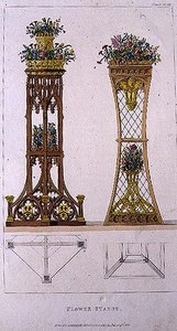 Blomsterställ, plåt 163 från Ackermanns konstförråd, publicerad 1809-28 (färg litho) av English School