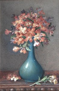 Blommor i en blå vas, ca 1870 (akvarell på papper) av English School