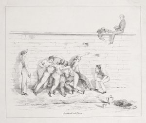 Fotboll på Eton (bw litho) av English School