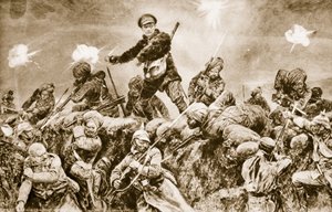 För Rajs ära: Indiska trupper laddar de tyska skyttegravarna vid Neuve Chapelle, mars 1915, 1914-19 av English School