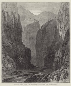 Fort of Ali Masjid, Khyber Pass, där den brittiska beskickningen till Kabul vändes tillbaka (gravyr) av English School
