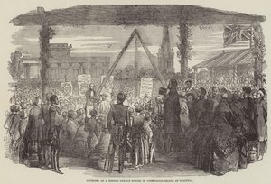 Grundandet av en Hindoo Female School i Cornwallis-Square i Calcutta (gravyr) av English School