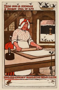 Fyra och tjugo koltrastar bakade i en paj (litho i färg) av English School