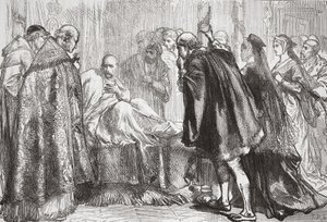 Francis I på sin dödsbädd, illustration från The History of Protestantism av James Aitken Wylie (1808-1890), pub. 1878 av English School