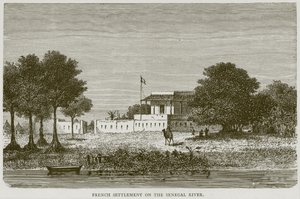 Fransk bosättning vid Senegalfloden, illustration från Illustrerade resor, c.1880 av English School