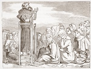 Friar predikar från en rörlig predikstol, illustration från The History of Protestantism av James Aitken Wylie (1808-1890), pub. 1878 av English School