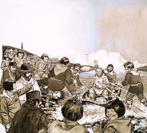 Fridtjof Nansen, den norske upptäcktsresanden som seglade till Grönland (gouache på papper) av English School