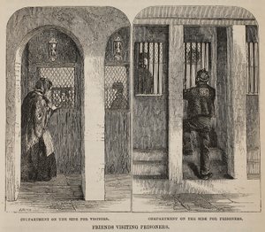 Vänner som besöker fångar, illustration från The Criminal Prisons of London och Scenes from Prison Life av Henry Mayhew och John Binny, pub. 1862 av English School