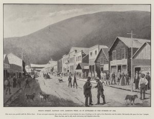 Front Street, Dawson City, med utsikt mot väster, som den såg ut sommaren 1898 (gravyr) av English School
