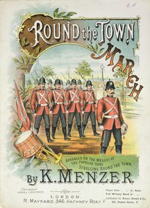 Framsidan av noten till Round the Town March, av K. Menzer av English School