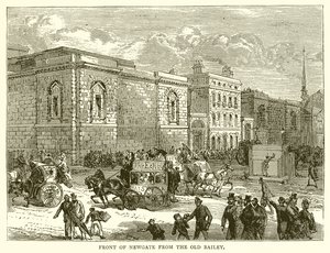Framsidan av Newgate från Old Bailey av English School