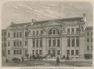 Framsidan av den nya Freemasons Hall, Great Queen Street, Lincolns Inn Field, London av English School