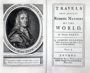 Frontispice och titelsida till Gullivers resor av Jonathan Swift, 1726 av English School