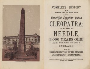 Frontispice och titelsida för den fullständiga historien om den vackra egyptiska drottningen Cleopatras romantiska liv och tragiska död av English School