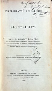 Frontispice for Experimental Researches in Electricity av Michael Faraday (1791-1867) publicerad 1839 av English School