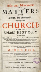 Frontispice, från Acts and Monuments av John Foxe, nionde upplagan, pub. 1684 av English School
