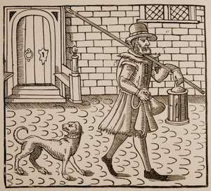 Frontispice från The Bellman of London, av Thomas Dekker (1572-1632), 1616 (sepiafoto) av English School