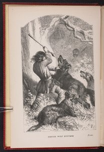 Frontispice från The British Wolf-Hunters. En berättelse, etc., av Thomas Miller av English School