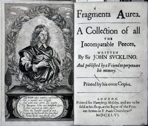 Frontispice of Fragmenta Aurea, A Collection of all the Incomparable Peeces skriven av Sir John Suckling, publicerad 1646 av English School