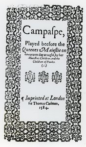 Frontispice till Campaspe av John Lyly (ca 1554-1606) 1584 av English School