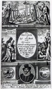 Frontispice till Francis Bacons The History of Life and Death, publicerad 1638 av English School