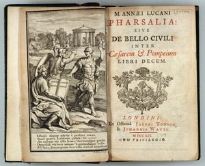 Frontispice till Pharsalia eller inbördeskriget mellan Caesar och Pompejus av Marcus Annaeus Lucan (AD 39-65) graverad av J. Cole, 1719 av English School