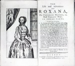 Frontispice till Roxana, The Fortunate Mistress av Daniel Defoe, upplaga publicerad 1765 (tryck) av English School