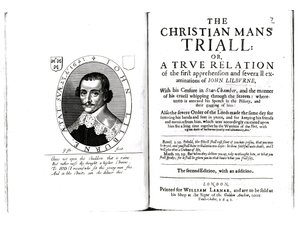 Frontispice till The Christian Mans Trial av John Lilburne (ca 1614-57) 1641 av English School