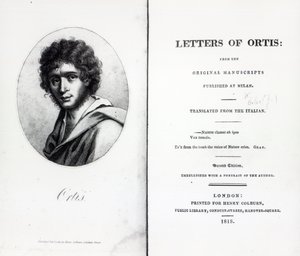 Frontispice till The Letters of Ortis av Niccolo Ugo Foscolo, upplaga publicerad 1818 av English School