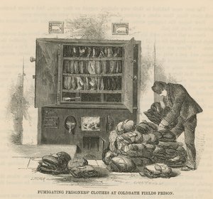 Desinficerande fångars kläder i Coldbath Fields Prison av English School