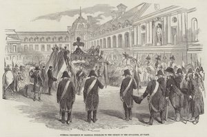 Marskalk Exelmans begravningsprocession till Invalides-kyrkan i Paris (gravyr) av English School