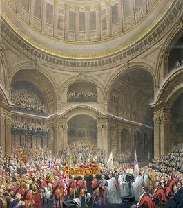 Arthur Wellesleys begravning (1769-1852) hertig av Wellington i St. Pauls Cathedral, graverad av J. Thomson och E.J. Parris, 1852 av English School