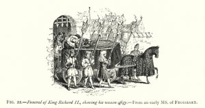Begravning av kung Richard II, som visar hans vaxbild (gravyr) av English School
