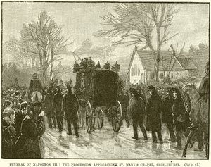 Napoleon III:s begravning: Processionen närmar sig St. Marys Chapel, Chislehurst av English School