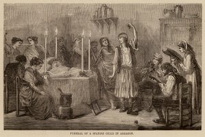 Begravning av ett spanskt barn i Arragonien (gravyr) av English School