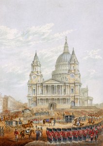 Begravning av den sene hertigen av Wellington (färg litho) av English School
