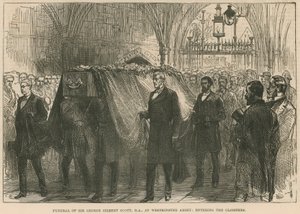 Begravning av den avlidne Sir George Gilbert Scott, RA, i Westminster Abbey, på väg in i klostret av English School