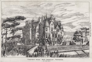 Fyndynate House, nära Aberfeldy, Perthshire (gravyr) av English School