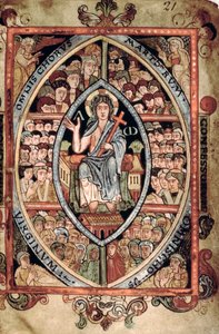Galba A XVIII f.21r, Kristus i majestät, från Athelstan Psalter, Old Minster, Winchester, 925-50 (vellum) av English School