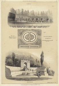 Trädgårdar: Isola Bella i Boboli Gardens, Florens och Monreale, Italien (litho) av English School